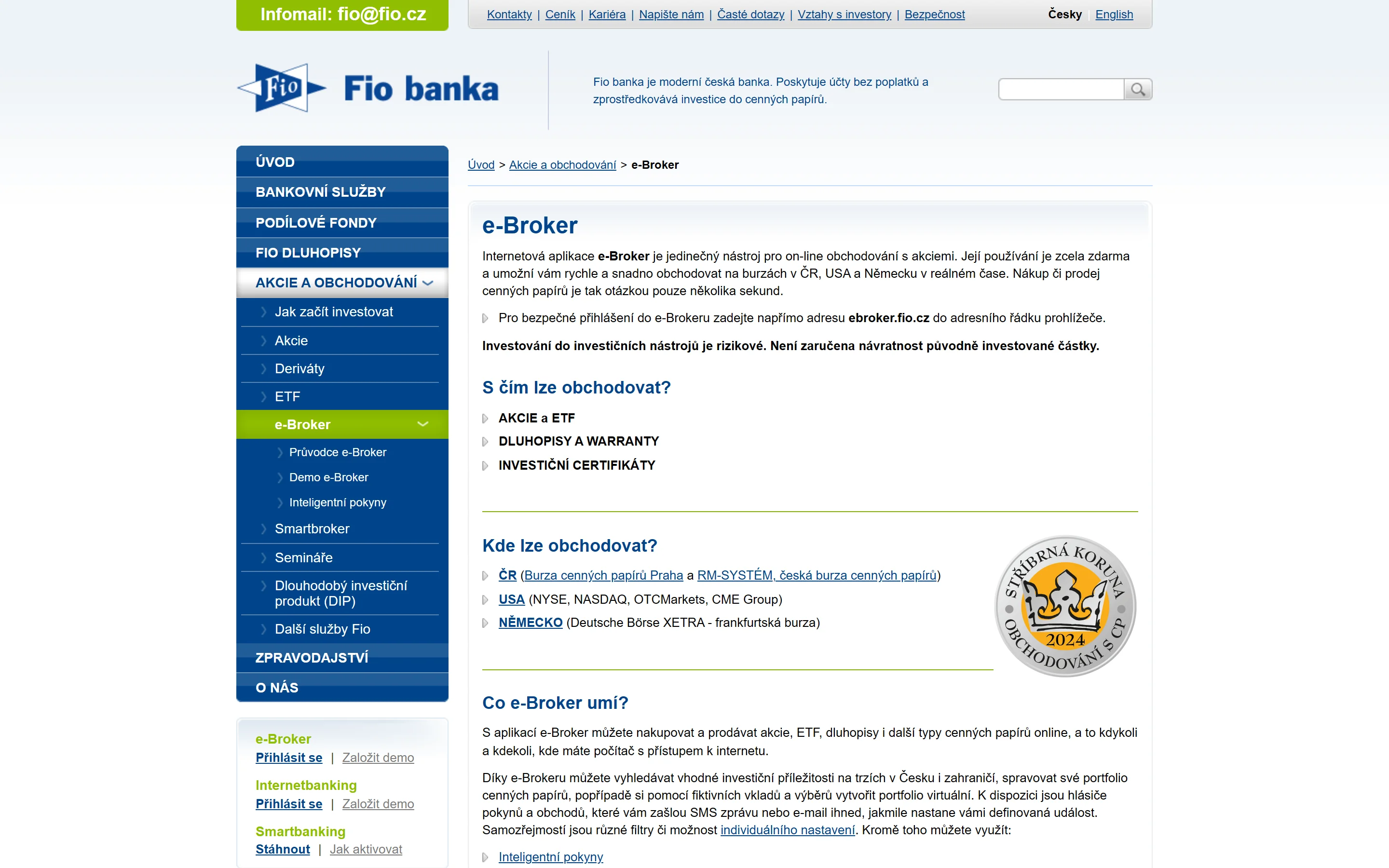 Obchodná platforma Fio e-Broker