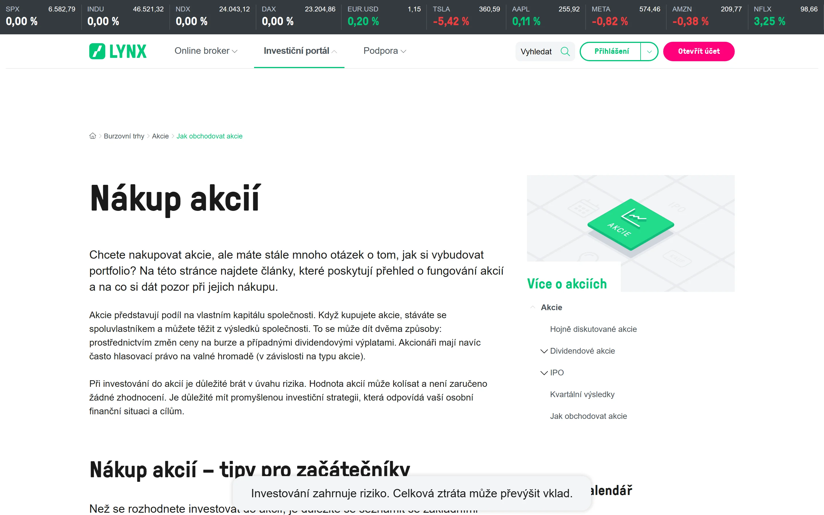 Akcie na LYNX – obchodování na 100+ světových burzách