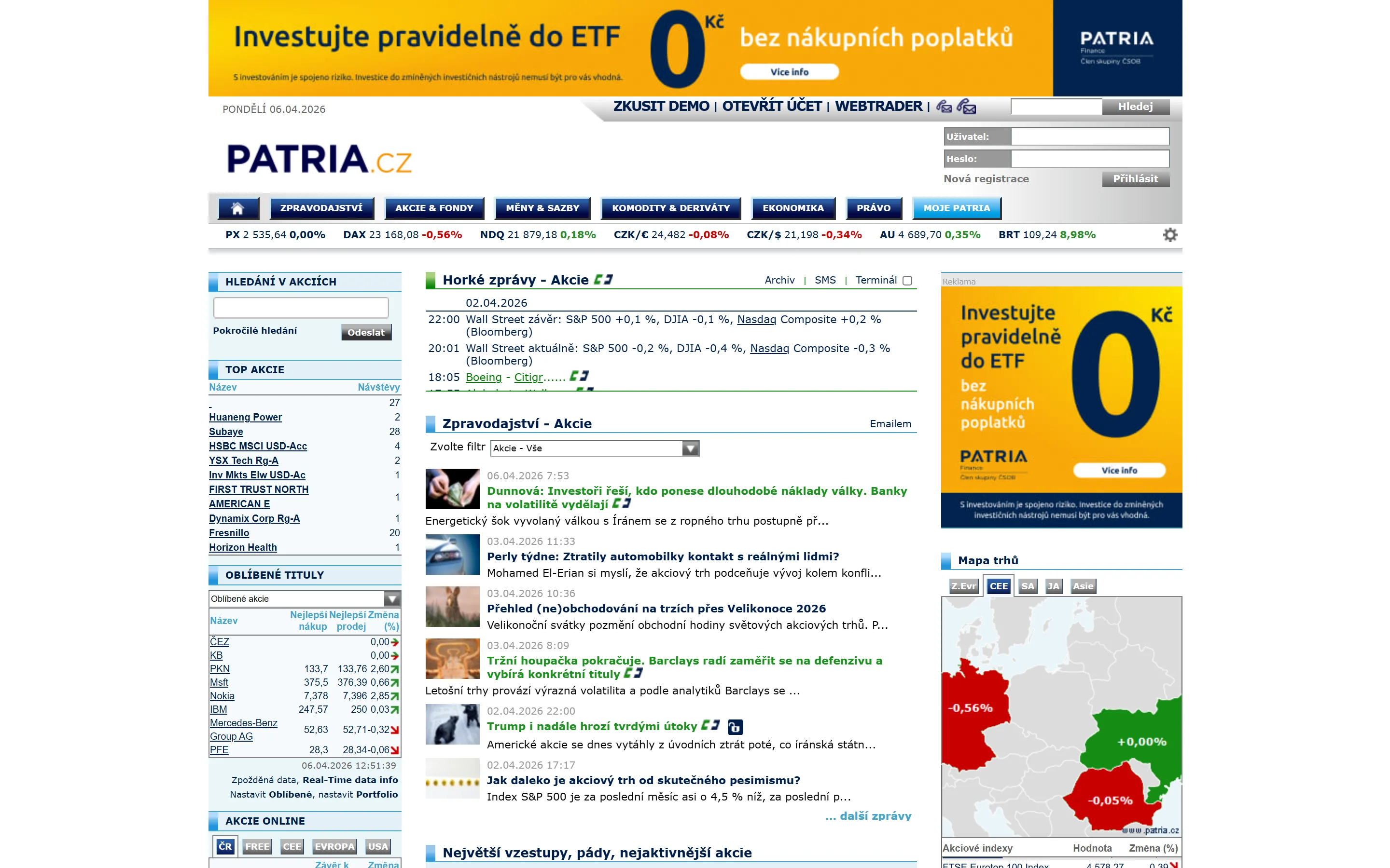 Akcie u Patria Finance – nabídka českých i zahraničních titulů